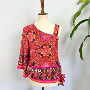 Chicos Vintage 70’s Style Vibrant Pink and Orange Groovy Women's Top, Bohemian